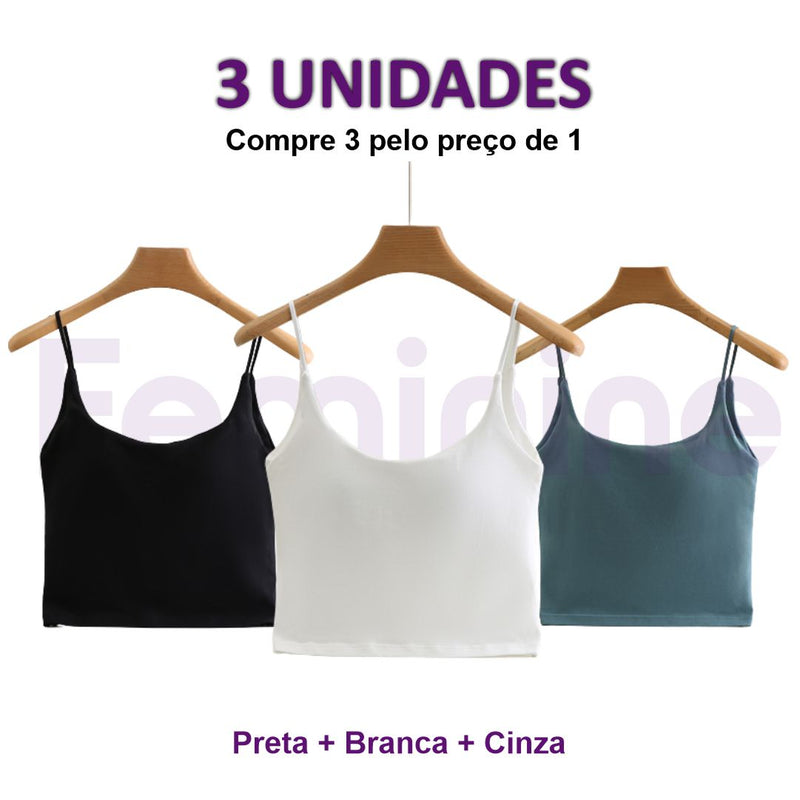 CROPPED COM SUTIÃ EMBUTIDO® (KIT COM 3 PEÇAS)
