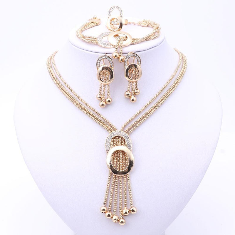 Conjuntos de Brincos Colar Pulseira e Anel Cristal Africano