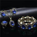 Conjunto Cristal Colar Brincos Pulseira e Anéis de Bronze Antigo