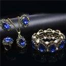 Conjunto Cristal Colar Brincos Pulseira e Anéis de Bronze Antigo