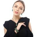 Conjunto Cristal Colar Brincos Pulseira e Anéis de Bronze Antigo